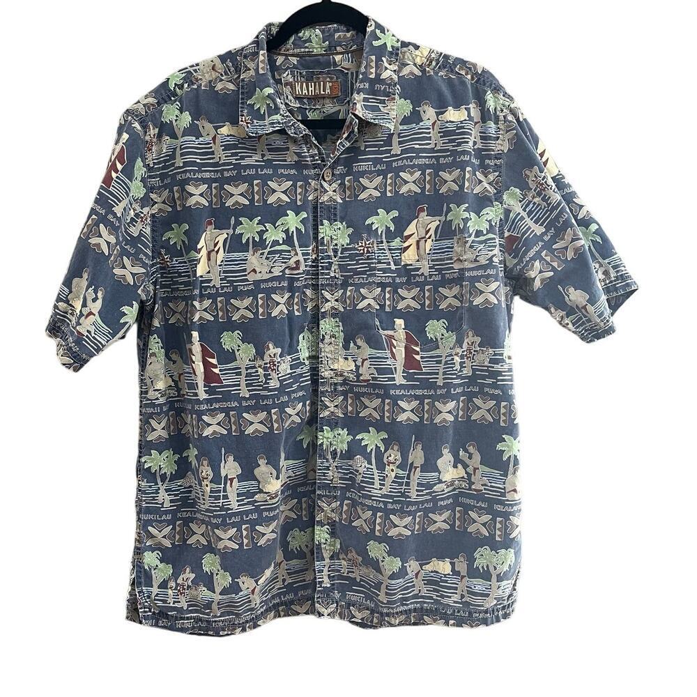 Vintage Kahala 1936 Hawaiian Button Down Blue Shirt-Size Large